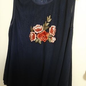 Net Navey blue sleev less blouse.